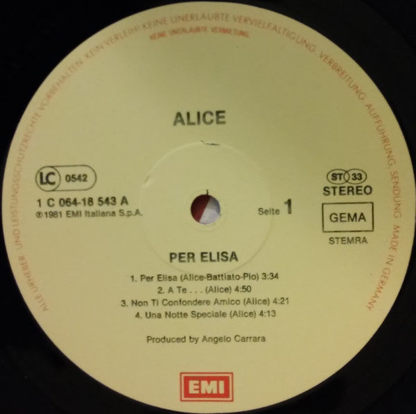 Alice (4) : Per Elisa (LP, Album)