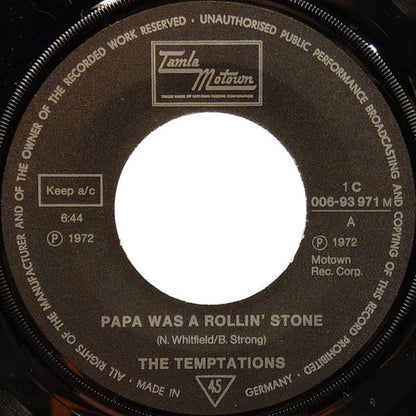 The Temptations : Papa Was A Rollin' Stone / Smiling Faces Sometimes (7", Single, Mono)