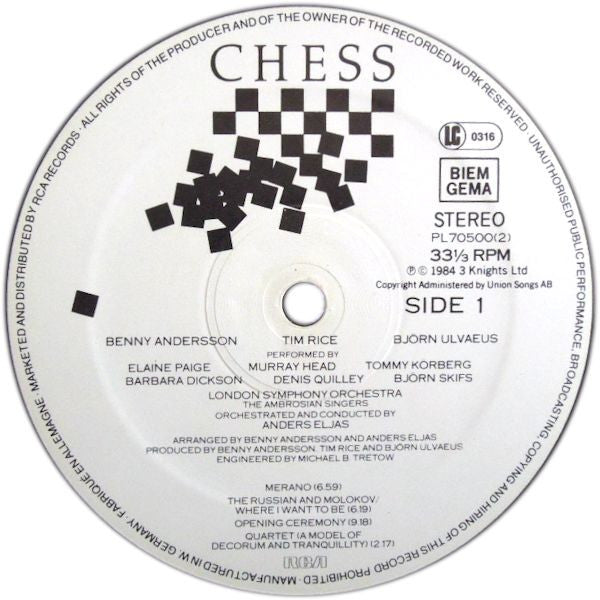 Benny Andersson, Tim Rice, Björn Ulvaeus : Chess (2xLP, Album)