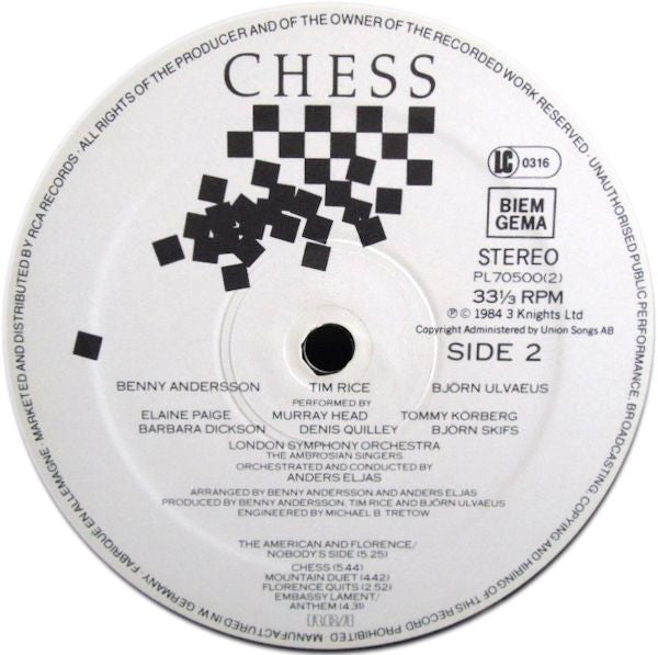 Benny Andersson, Tim Rice, Björn Ulvaeus : Chess (2xLP, Album)