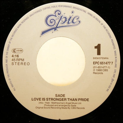 Sade : Love Is Stronger Than Pride (7", Single)