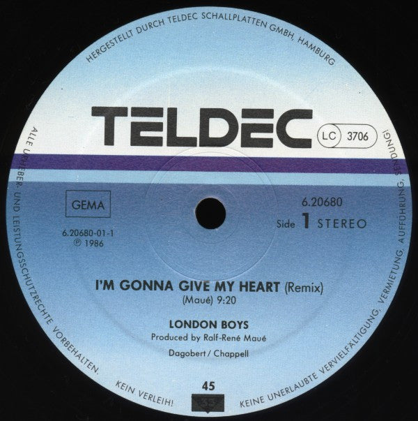 London Boys : I'm Gonna Give My Heart (Remix) (12", Maxi)