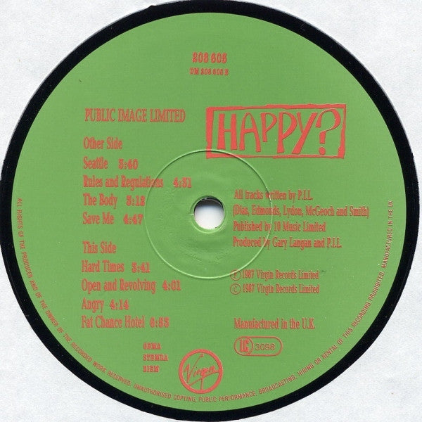 Public Image Limited : Happy? (LP, Album)