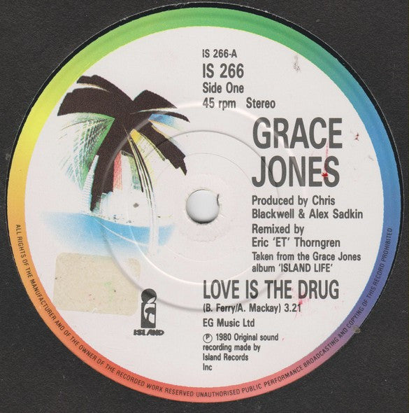 Grace Jones : Love Is The Drug (7", Single)