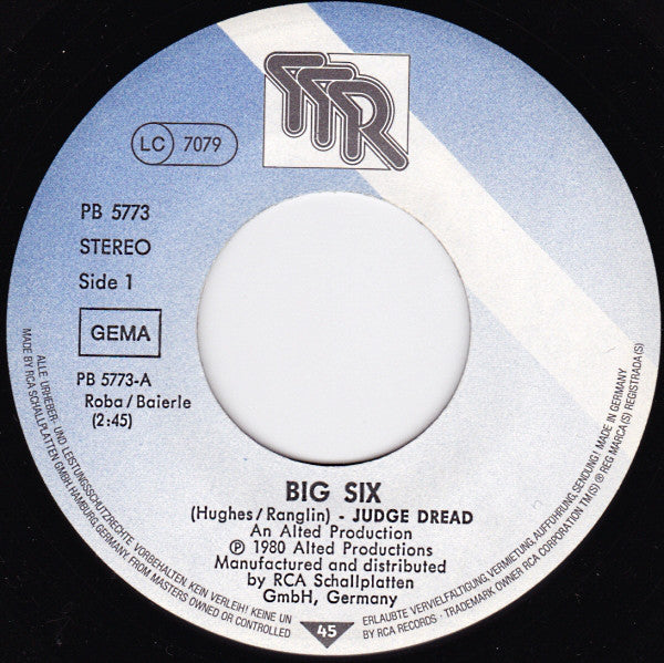 Judge Dread : Big Six / Reggae And Ska (7", Single)