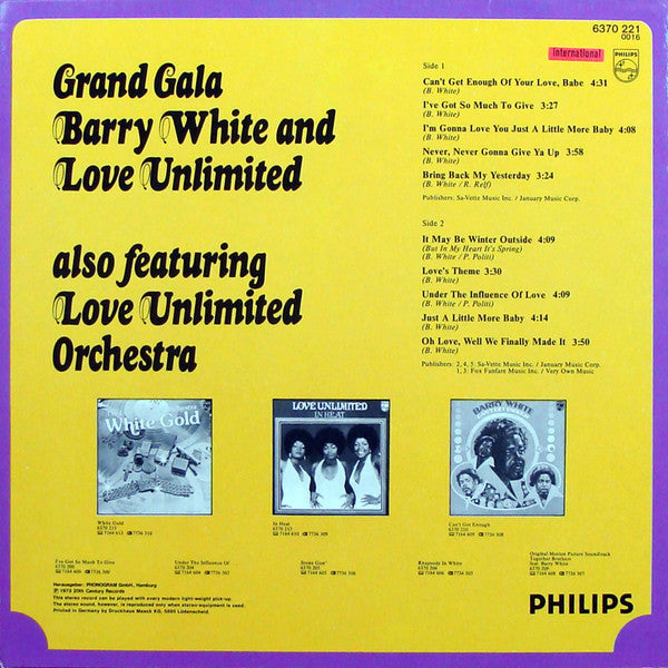 Barry White And Love Unlimited Also Featuring Love Unlimited Orchestra : Grand Gala (LP, Comp)