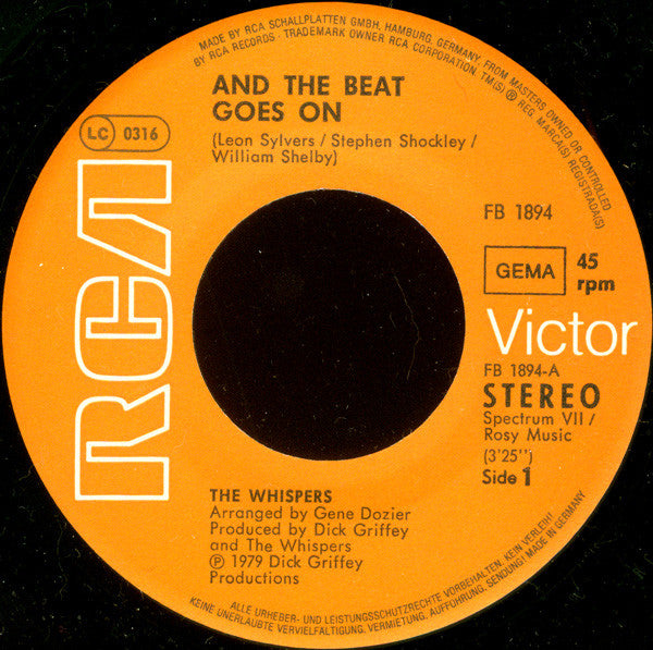 The Whispers : And The Beat Goes On (7", Single)