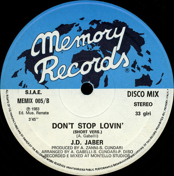 J.D. Jaber : Don't Stop Lovin' (12")