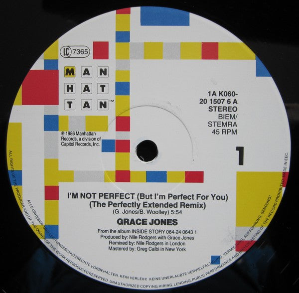 Grace Jones : I'm Not Perfect (But I'm Perfect For You) (12" Remix) (12")