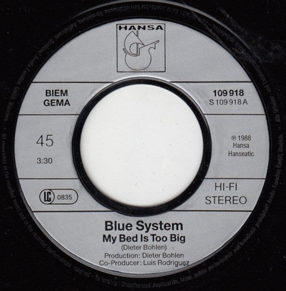 Blue System : My Bed Is Too Big (7", Single)