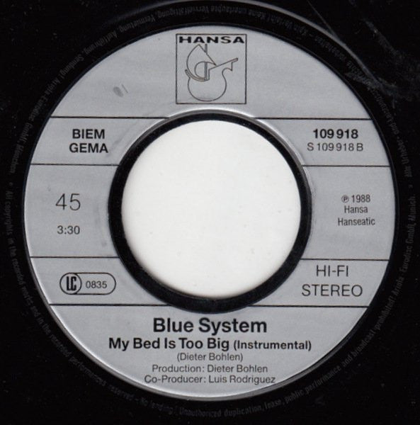 Blue System : My Bed Is Too Big (7", Single)