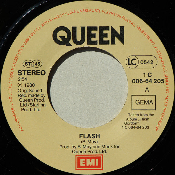 Queen : Flash (7", Single, Bla)