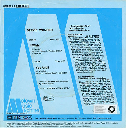 Stevie Wonder : I Wish (7", Single)