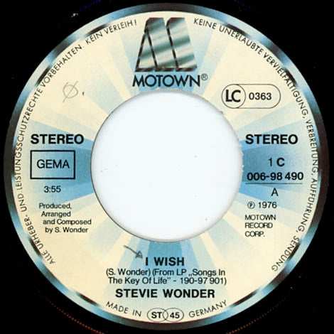 Stevie Wonder : I Wish (7", Single)