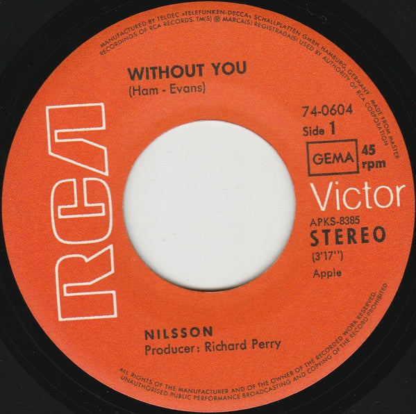 Harry Nilsson : Without You (7", Single)