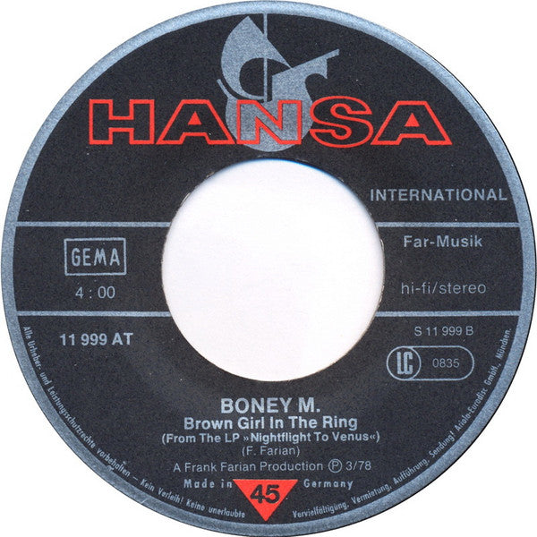 Boney M. : Rivers Of Babylon / Brown Girl In The Ring (7", Single)