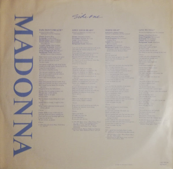 Madonna : True Blue (LP, Album, Tel)