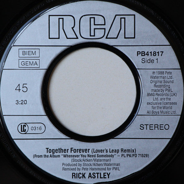 Rick Astley : Together Forever (7", Single)