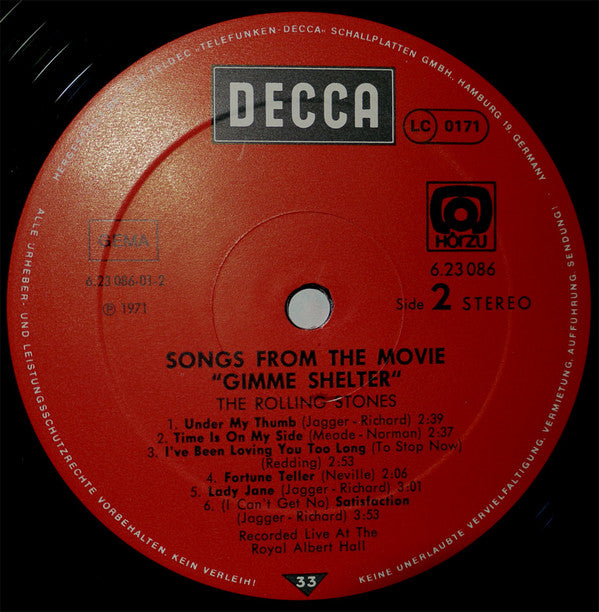 The Rolling Stones : Gimme Shelter (Songs From The Rolling Stone Movie) (LP, Comp, RE, HÖR)