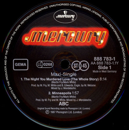 ABC Featuring Contessa Lady V : The Night You Murdered Love (12", Maxi)