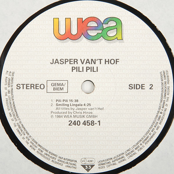 Jasper Van't Hof : Pili-Pili (LP, Album)