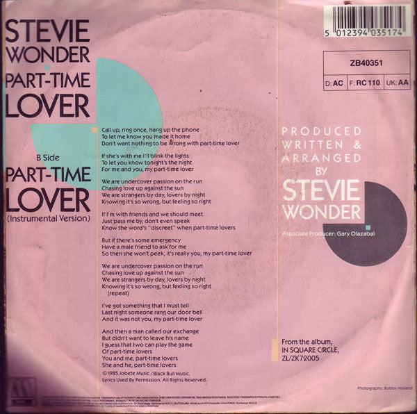 Stevie Wonder : Part-Time Lover (7", Single)