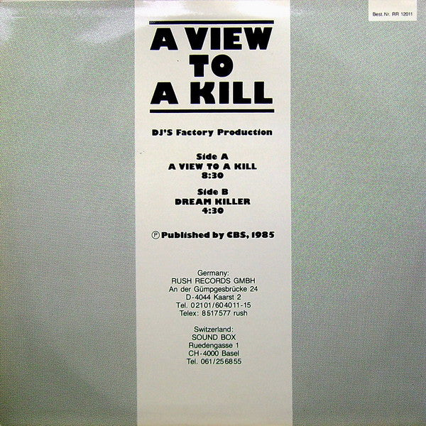 DJ's Factory : A View To A Kill (12", Single)