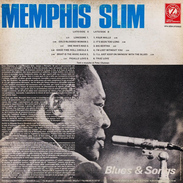 Memphis Slim : Blues & Songs (LP, Album, RE, Gat)