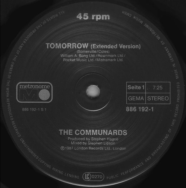 The Communards : Tomorrow (12", Maxi)