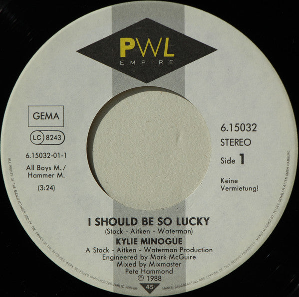 Kylie Minogue : I Should Be So Lucky (7", Single)