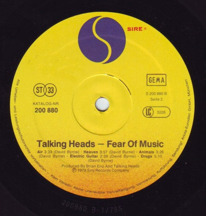 Talking Heads : Fear Of Music (LP, Album, Emb)