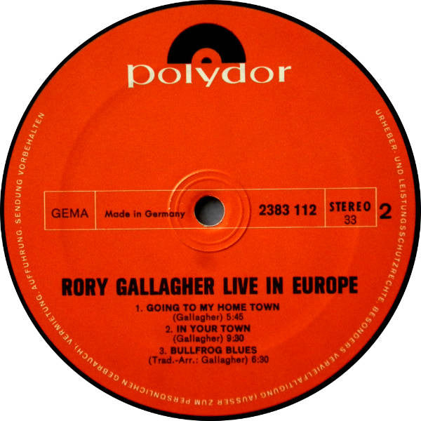 Rory Gallagher : Live! In Europe (LP, Album)