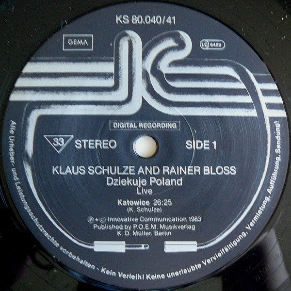 Klaus Schulze, Rainer Bloss : Dziękuję Poland (Live '83) (2xLP, Album)