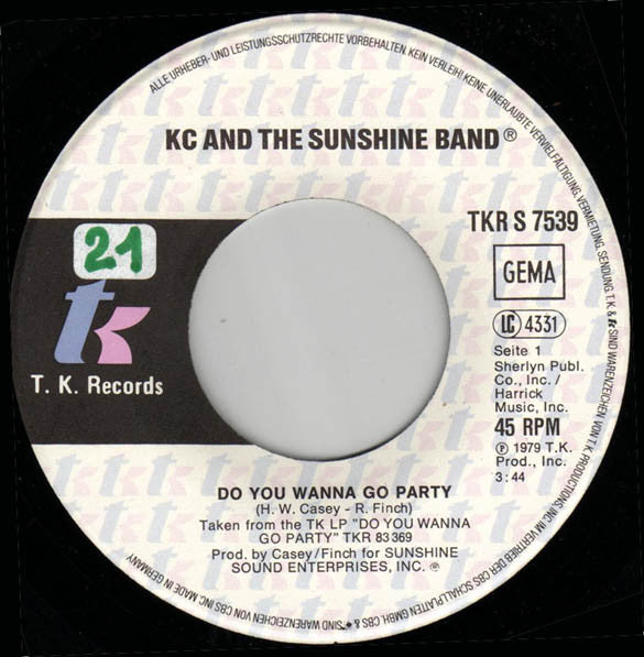 KC & The Sunshine Band : Do You Wanna Go Party / Come To My Island (7", Single)