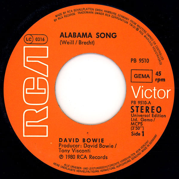 David Bowie : Alabama Song (7", Single)