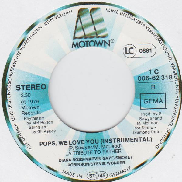 Diana Ross, Marvin Gaye, Smokey Robinson & Stevie Wonder : Pops, We Love You (7", Single)