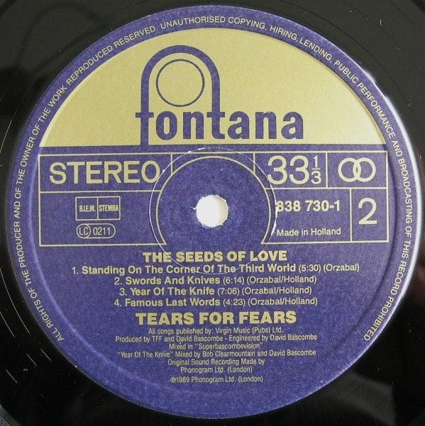 Tears For Fears : The Seeds Of Love (LP, Album)