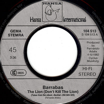 Barrabas : The Lion (Don't Kill The Lion) (7", Single)