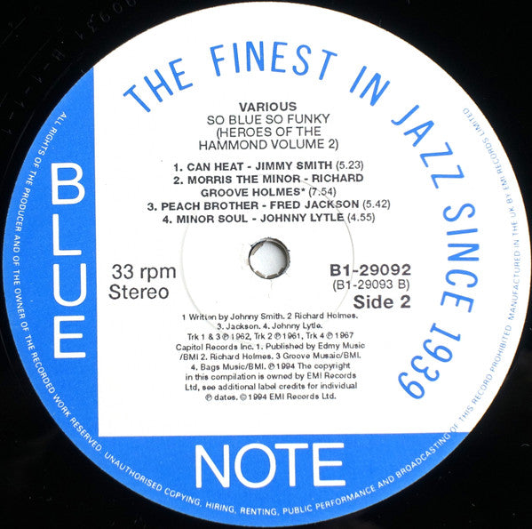 Various : So Blue So Funky (Heroes Of The Hammond / Volume 2) (2xLP, Comp, Mono)