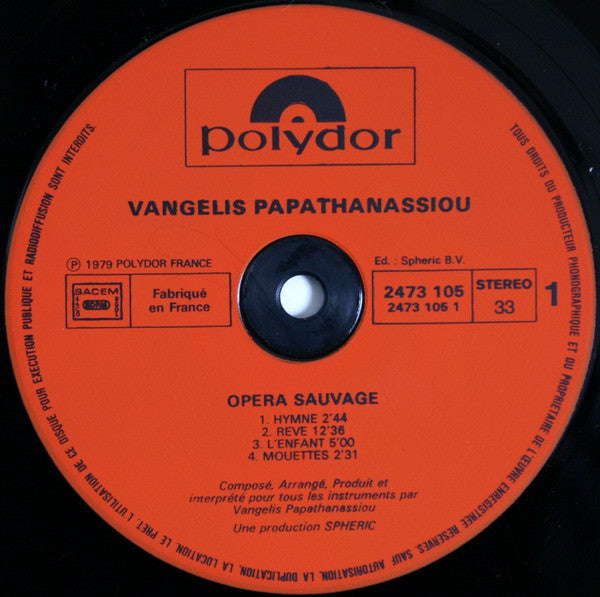 Vangelis Papathanassiou* : Opéra Sauvage (LP, Album, Bla)