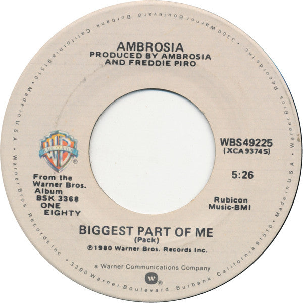 Ambrosia (2) : Biggest Part Of Me (7", Single, SRC)