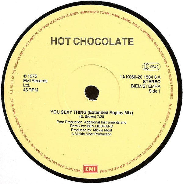 Hot Chocolate : You Sexy Thing (Extended Replay Mix) (12", Single)