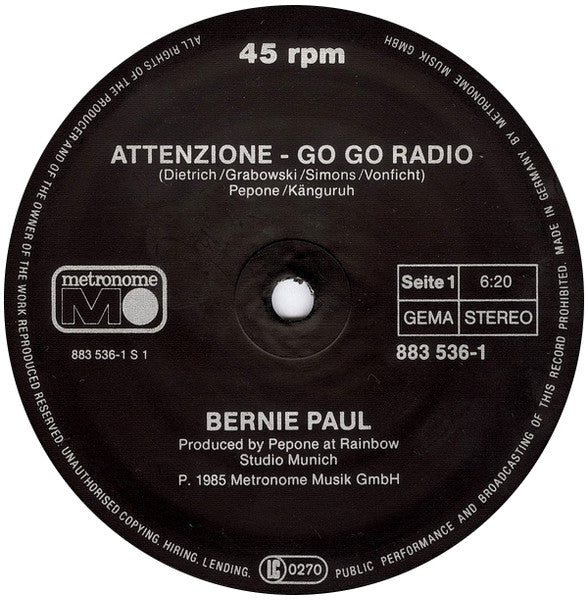 Bernie Paul : Attenzione! Go Go Radio (12", Maxi)