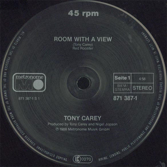 Tony Carey : Room With A View (12")