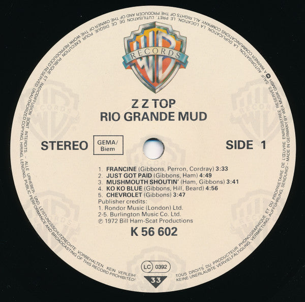 Z Z Top* : Rio Grande Mud (LP, Album, RE)