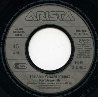 The Alan Parsons Project : Don't Answer Me (7", Single)