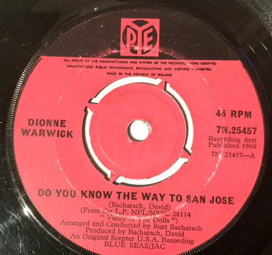 Dionne Warwick : Do You Know The Way To San Jose (7", Single)