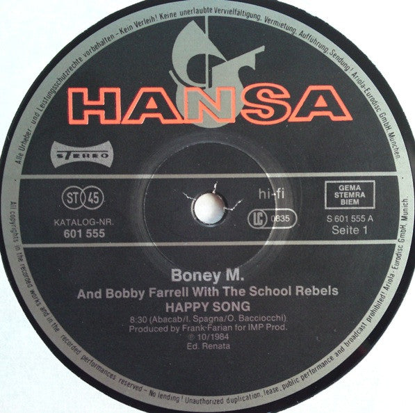 Boney M. And Bobby Farrell With The School-Rebels* : Happy Song (Clubmix) (12", Maxi)