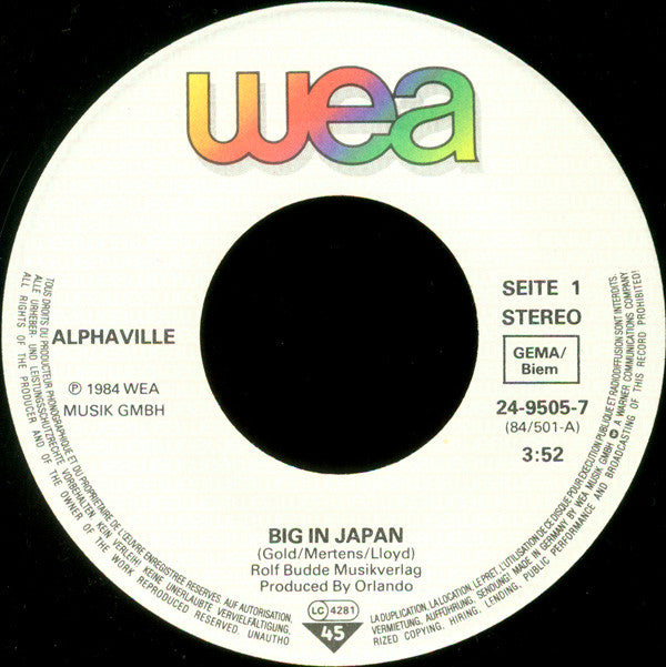 Alphaville : Big In Japan (7", Single)