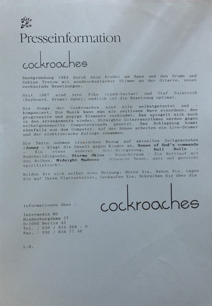 Cockroaches (5) : Cockroaches (12", MiniAlbum, Spl)